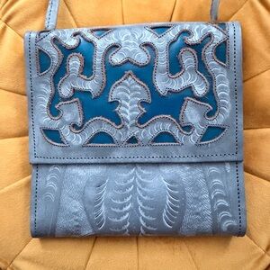 Leaders in Leather Chic Blue and Gray Crossbody Bag